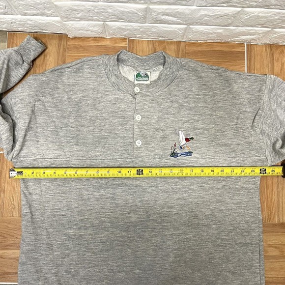 Vintage Duck Embroidered 3 Button Front Henley Crewneck Made In USA Men Sz L EUC - Picture 8 of 11